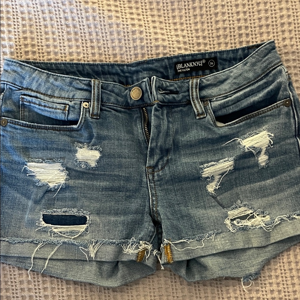 Blank NYC Women's Ripped Blue Jean Shorts